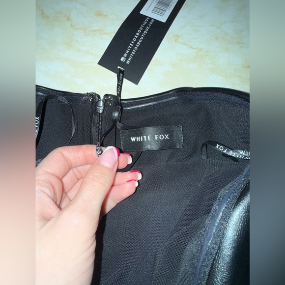 NWT White Fox Boutique Black Fire Burning Strapless Leather PU Mini Dress - Picture 9 of 10